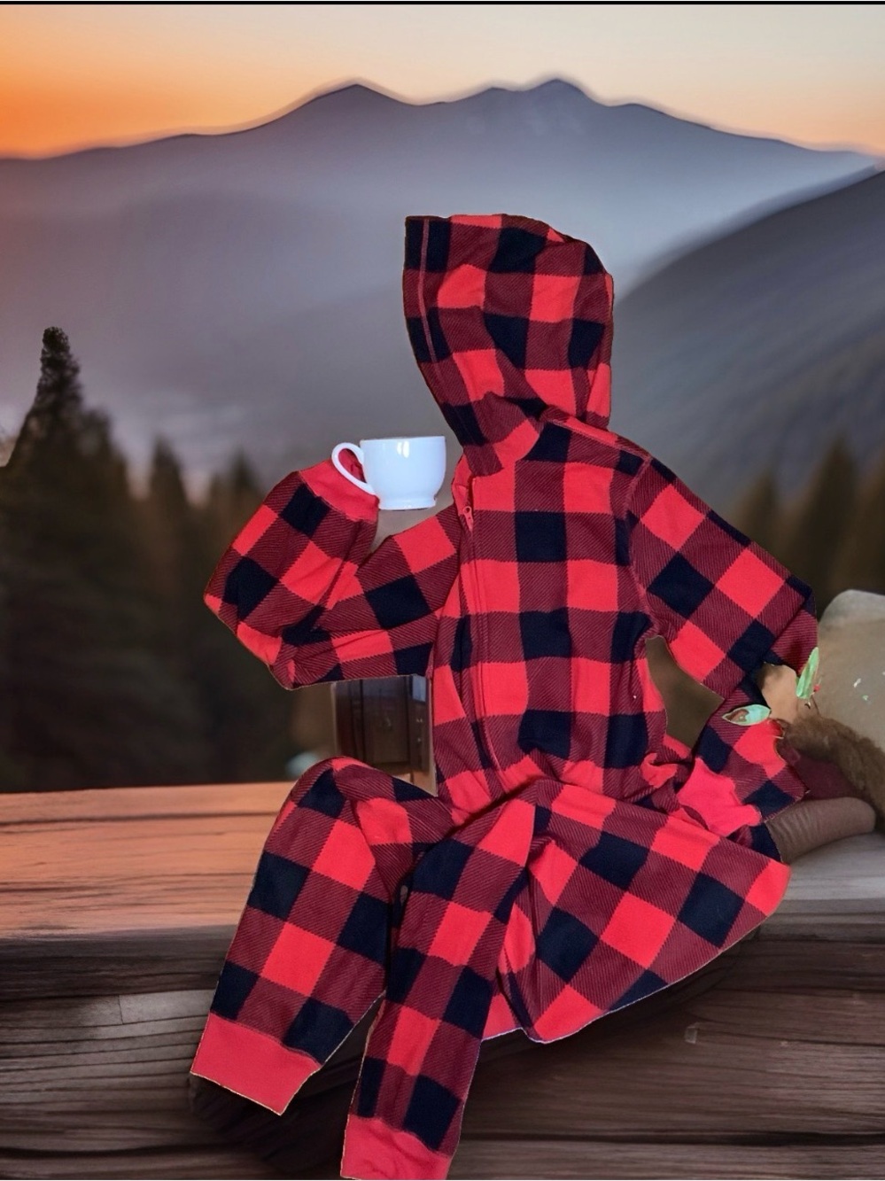 GAP Red and Black Buffalo Plaid Hooded Men’s Pajama One piece